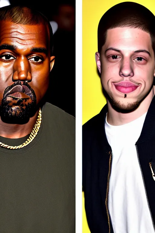 Image similar to kanye west and pete davidson, mtv celebrity death match