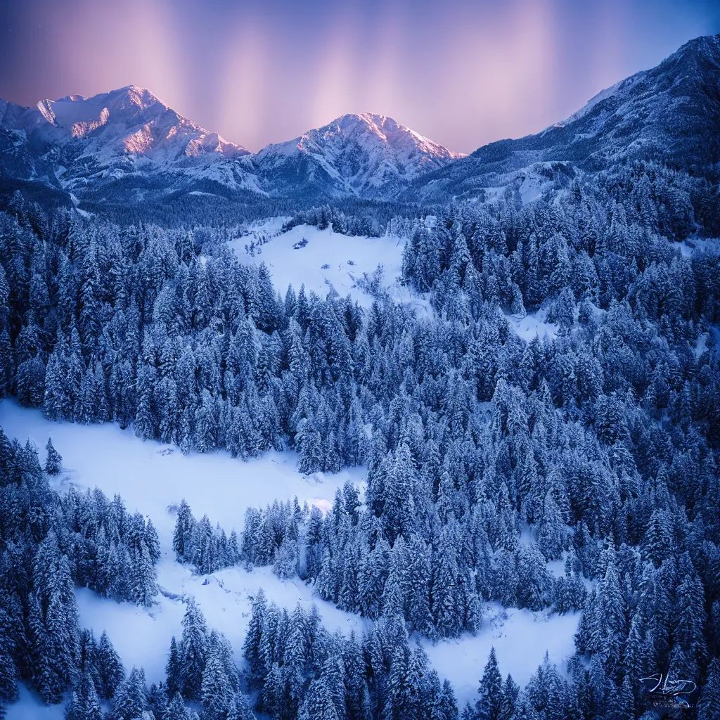 Image similar to beautiful mountains, snow cold weather, morning lighting, 35mm photography, highly detailed, 8K, artgerm, sharp focus, cgsociety, cool lighting