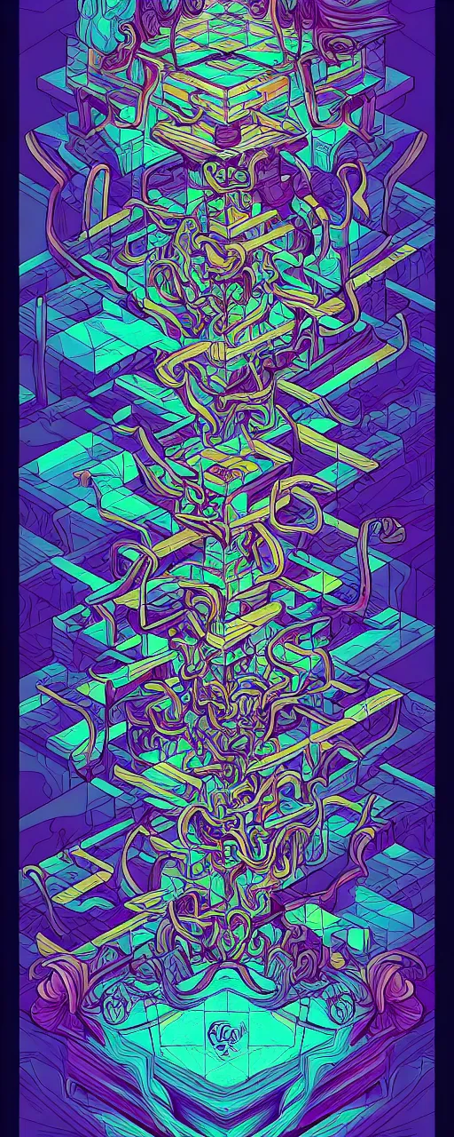 Image similar to arcane twisted turn of fate abstraction, centered award winning ink pen illustration, isometric abstract illustration by dan mumford, edited by craola, technical drawing by beeple and tooth wu, tiny details by artgerm and watercolor girl, symmetrically isometrically centered