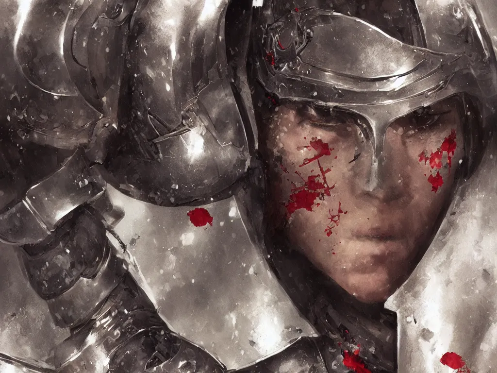 Image similar to close up of a wounded samurai in full armor, by fiona staples and range murata