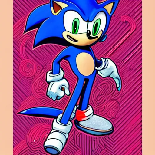 Prompt: a drawing of sonic the hedgehog in the style of jean giraud, artwork by josan gonzalez!!!!, vaporwave aesthetic!!!!