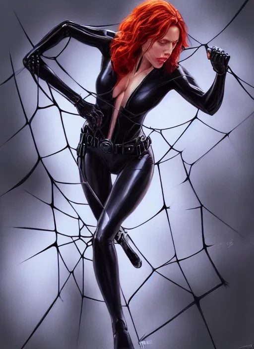 Prompt: painting of a black widow weaves a web, highly detailed, digital painting, artstation, concept art, smooth, sharp focus, illustration, art by gabriele dell otto, 8 k
