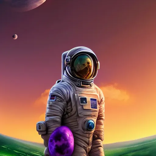 Prompt: epic portrait an astronaut standing on a lush purple world, sunset, giant purple sun, beauty, pretty clouds, digital painting, artstation, concept art, soft light, hdri, smooth, sharp focus, illustration, fantasy, intricate, elegant, highly detailed, D&D, matte painting, in the style of Greg Rutkowski and Alphonse Mucha and artemisia, 8k, highly detailed, jurgens, rutkowski, bouguereau, pastoral, rustic, georgic