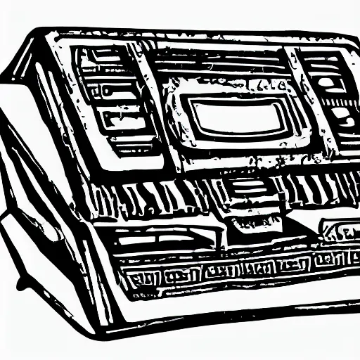 Prompt: Illustration of an old, rotten computer. Ancient tribal style.