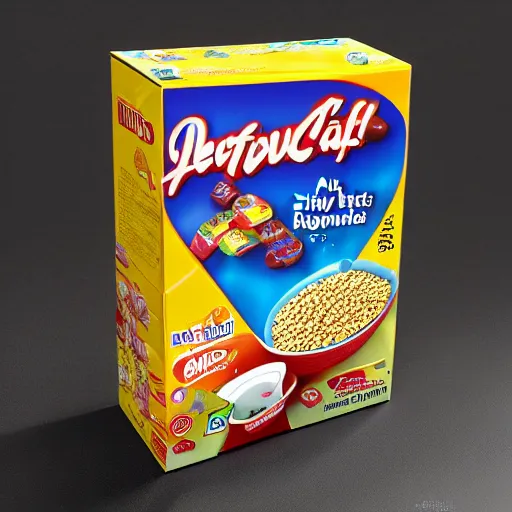Image similar to a perfectly normal box of cereal in real life, highly detailed, high definition, ultra realistic