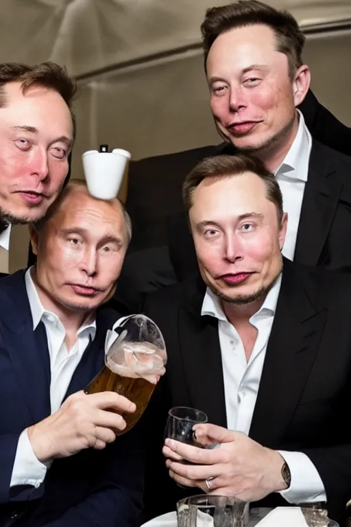 Image similar to detailed photo of elon musk drinking vodka with putin