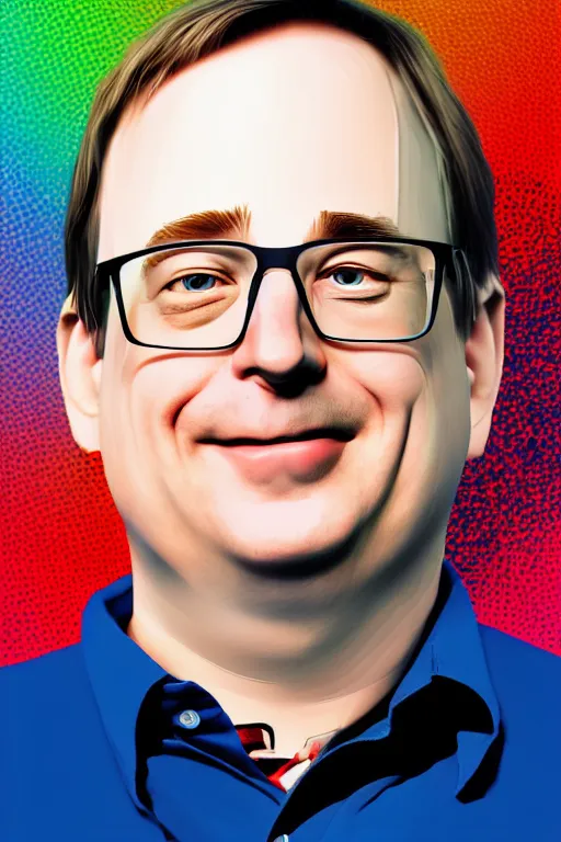 Image similar to full length illustration of linus torvalds, digital painting, trending on art station and devian art, pop art, low polygons illustration