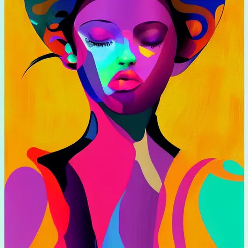 Prompt: abstract art with color rectangles and beautiful female face, beautiful color composition, warm colors, black details