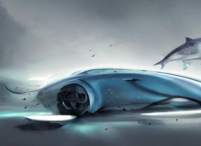 Image similar to beautiful concept design of a car that looks almost like a fish, a shark or a whale. car design by cory loftis, fenghua zhong, ryohei hase, ismail inceoglu, ruan jia, henrik fisker, bruce kaiser, scott robertson, dmitry mazurkevich, doruk erdem, and jon sibal. volumetric light