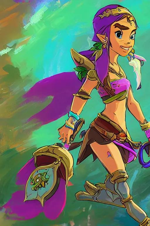 Image similar to an in game portrait of shantae from the legend of zelda breath of the wild, breath of the wild art style.