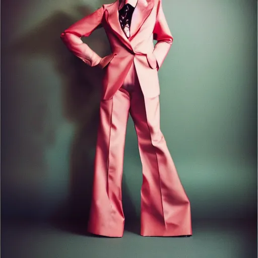 Prompt: a beautiful woman wearing a rose suit, vogue magazine, studio lighting, professional, avant-garde,