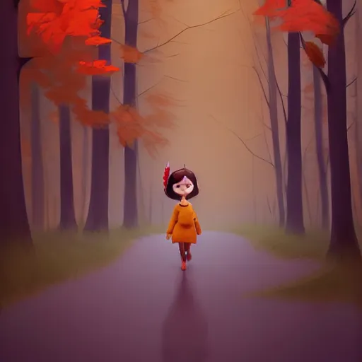 Prompt: ansell mary jane ilustration a beautiful little girl smiling, walking calmly through an autumn forest, style by goro fujita, characterized by ansell mary jane, sharp focus, highly detailed, artstation