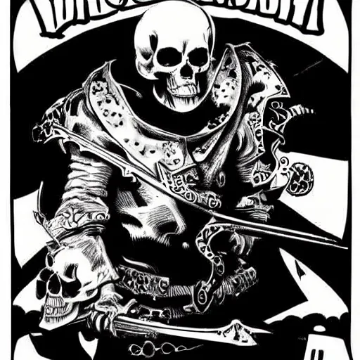 Prompt: A skull with a sword through it. Centered, Dark Fantasy, Film Noir, Black and White. High Contrast, Mike Mignola, D&D, OSR