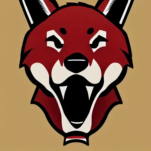 Prompt: A dingo mascot, maroon and white, NFL, highly detailed design, high evolution, legendary, smooth, sharp focus, line art, Canva art, art by Paul Rand