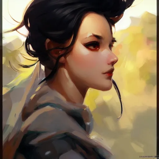 Image similar to greg manchess close up biorama of cyber beauty manga character, medium shot, asymmetrical, profile picture, organic painting, sunny day, matte painting, bold shapes, hard edges, street art, trending on artstation, bokeh, by huang guangjian and gil elvgren and sachin teng