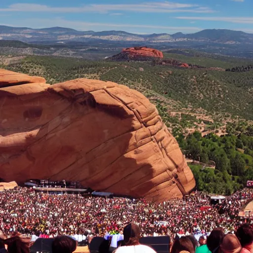 Prompt: jesus christ playing a concert at red rocks