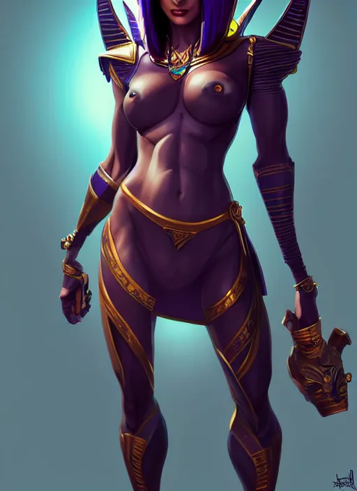 Image similar to pretty woman wearing an anubis themed outfit, highly detailed, artgerm style, artstation, soft light, sharp focus, illustration, character design, concept art