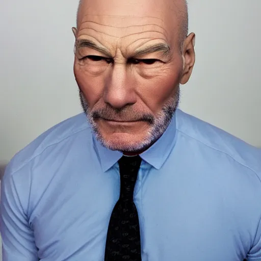 Image similar to a man who is a genetic combination of patrick stewart and jonathan frakes and levar burton and michael dorn and brent spiner, face and upper - body focus, detailed eyes