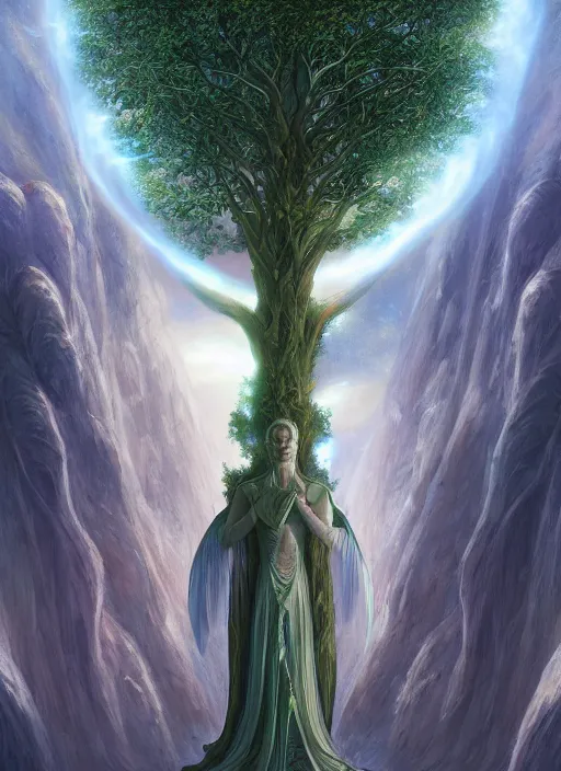 Image similar to tree of life, four seasons, volymetric light, highly detailed matte painting by ( ohrai ), charlie bowater and mark brooks