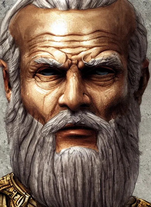 Image similar to close up concept art of an ancient greek general, by robert kirkman