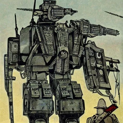 Image similar to wwi deiselpunk soviet battle mech propaganda art