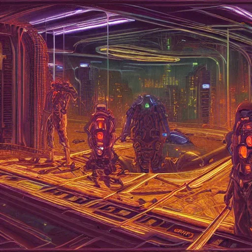 Prompt: infinity mirror, cyberpunk, conceptual, hyperdetailed, donato giancola, james gurney, neon lights, mood lighting rust