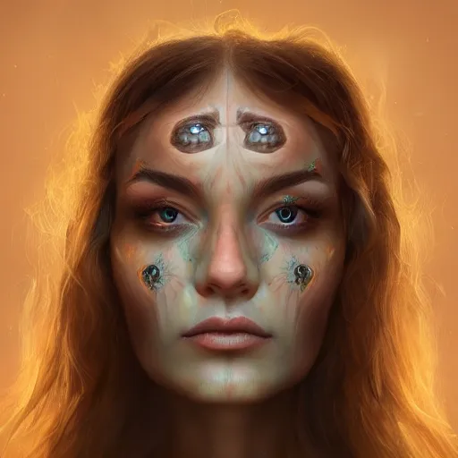 Image similar to face portrait of a woman, inspired by mandy jurgens, face jewellery, light make up, 4 k, high detailed, illustration, surreal fantasy