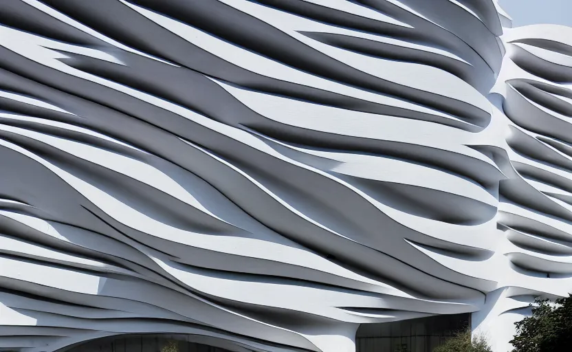 Image similar to exterior painting of a white architecture by zaha hadid and peter zumthor