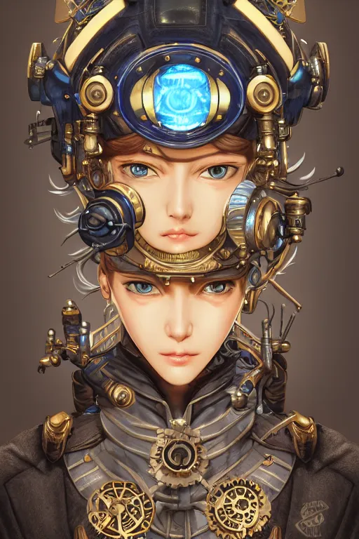 Image similar to a Portrait of a steampunk sci-fi ninja, third person, D&D, sci-fi fantasy, intricate, blue and gold, highly detailed , art by Range Murata, rim lighting, highly detailed, 3d, octane render, bright colors, digital painting, trending on artstation, sharp focus, illustration style of Stanley Artgerm,