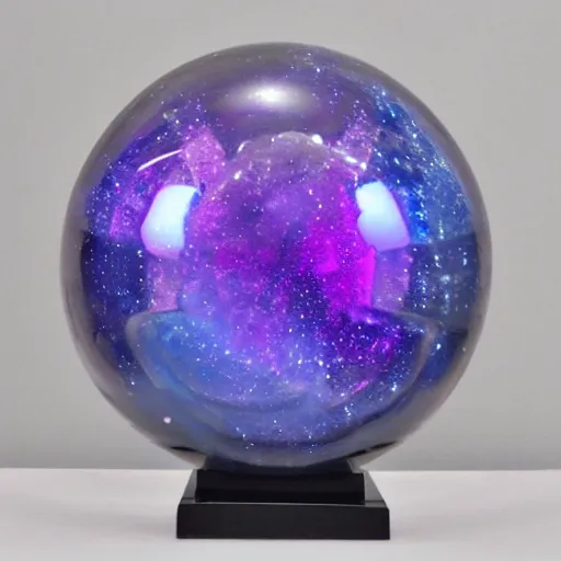 Prompt: blue and purple ice crystal sphere sculpture of galaxy