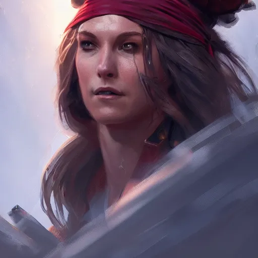 Prompt: portrait, female pirate captain, dramatic lighting, cinematic, establishing shot, extremely high detail, photo realistic, cinematic lighting, post processed, concept art, artstation, matte painting, style by eddie mendoza, raphael lacoste, alex ross