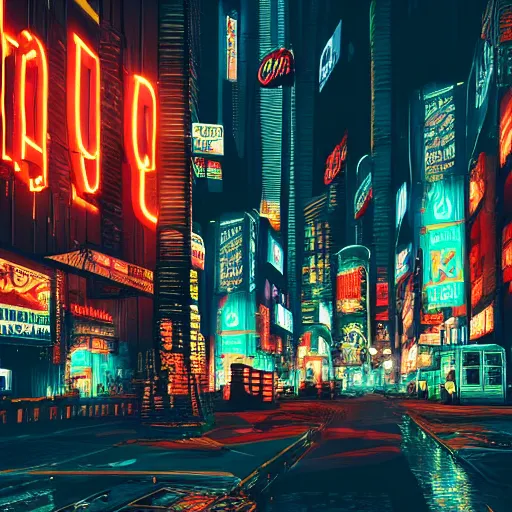 Prompt: a cyberpunk city with crazy neon coca - cola signs in an apocalyptic atmosphere, photorealistic, 4 k