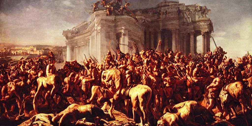 Image similar to Hannibal with his legions in front of Rome, epic lighting, amazing details, beautiful view, oil painting