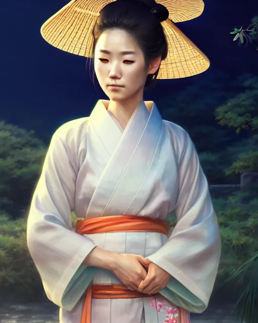 Image similar to a beautiful okinawa girl wear elegant yukata in festival | | summer night, realistic shaded, pleasant face, good looking, fine details, 4 k realistic, cryengine, realistic shaded lighting poster by greg rutkowski, magali villeneuve, artgerm, jeremy lipkin and michael garmash and rob rey