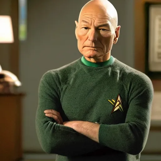 Image similar to a portrait of an avocado in the role of patrick stewart in the role of jean - luc picard