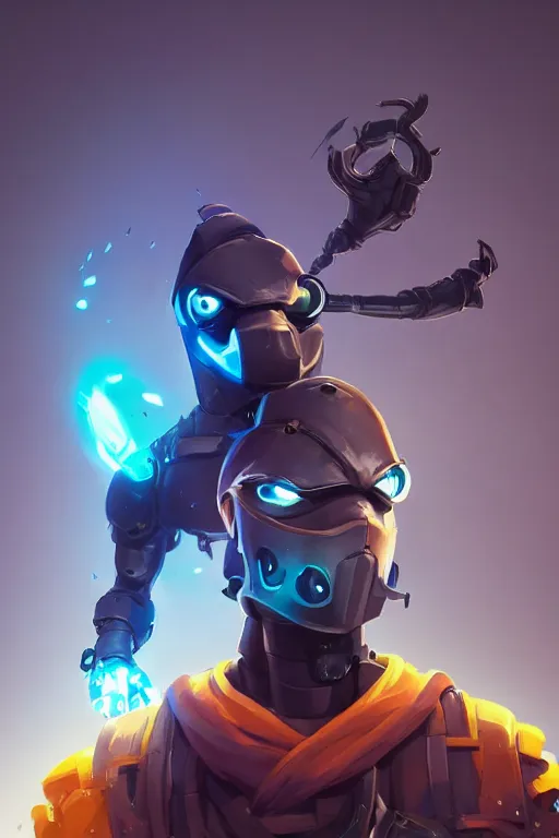 Image similar to epic mask helmet robot ninja portrait stylized as fornite style game design fanart by concept artist gervasio canda, behance hd by jesper ejsing, by rhads, makoto shinkai and lois van baarle, ilya kuvshinov, rossdraws global illumination radiating a glowing aura global illumination ray tracing hdr render in unreal engine 5