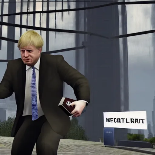 Image similar to Boris Johnson holding a black briefcase, GTA V style