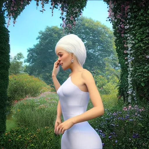 Prompt: “hyperrealistic ultra detailed unreal engine 5 RTX raytracing nvidia hairworks render of portrait of the most beutiful girl with white hair. She is in heavens garden. She has amazing amber jevelery on her face. Nose piercing. Latex sexy dress . Ultra realistic face Rainbow. Grymes . Wonderful landscape on the background. ”