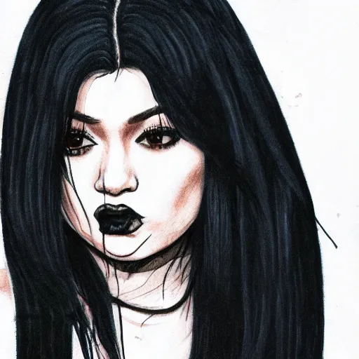 Image similar to grunge drawing of kylie jenner in the style of the grudge