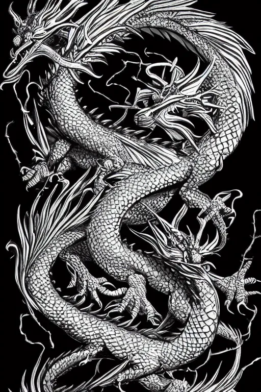 Image similar to dragon, black ink on paper, trending on artstation, beautiful, intricate, detailed