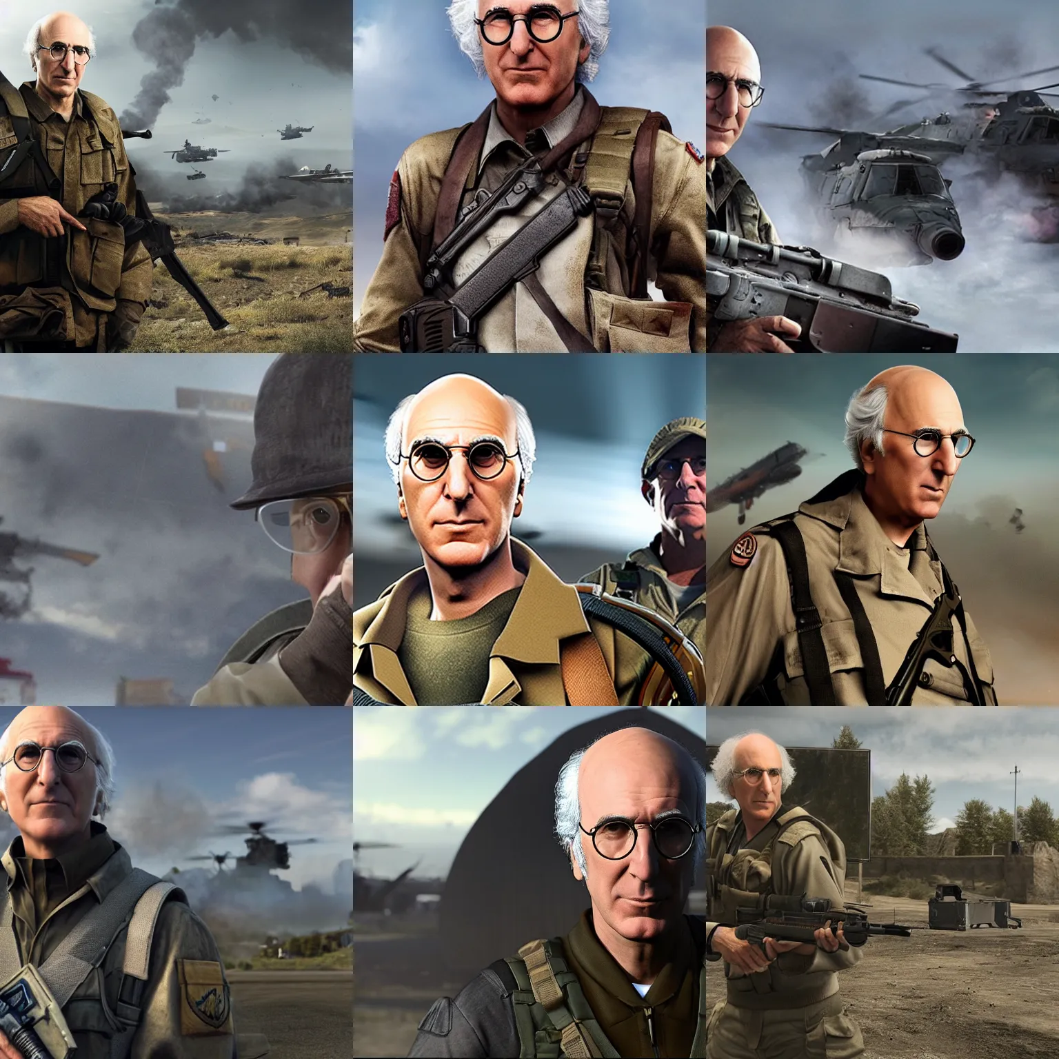 Prompt: larry david in battlefield