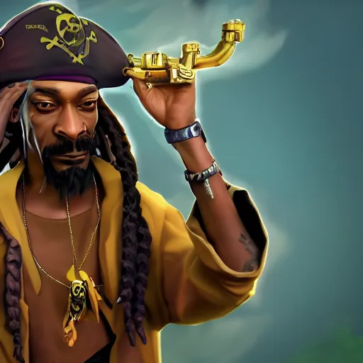 Image similar to Snoop dogg as a pirate in the game Sea of thieves, digital art, trending on artstation