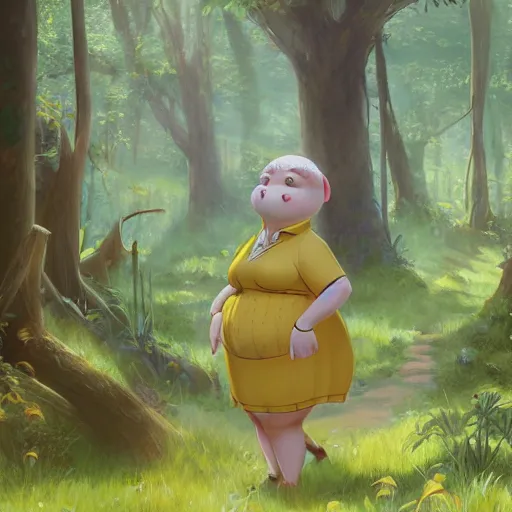 Prompt: concept art painting of an anthropomorphic elderly chubby doe wearing yellow dress, in the deep forest, realistic, detailed, cel shaded, in the style of makoto shinkai and greg rutkowski and james gurney