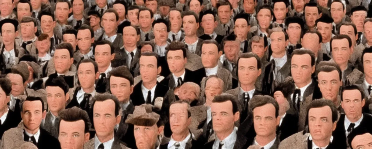 Prompt: a room full of clones of bill murray from the movie groundhog day