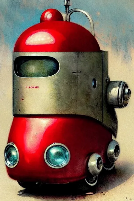 Image similar to ( ( ( ( ( 1 9 5 0 s retro future android robot fat robot mouse wagon. muted colors., ) ) ) ) ) by jean - baptiste monge,!!!!!!!!!!!!!!!!!!!!!!!!! chrome red