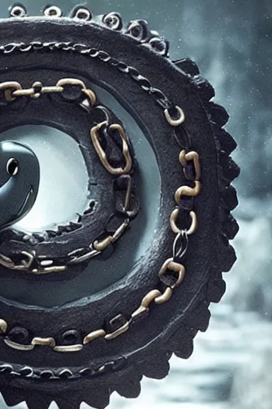 Image similar to very very intricate photorealistic photo of a chain chomp in an episode of game of thrones, photo is in focus with detailed atmospheric lighting, award - winning details