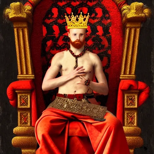 Image similar to a red tiger as the king of a kingdom sitting on his throne, digital art, renaissance painting, fantasy art, ultra detailed, as coherent as Dall-E 2