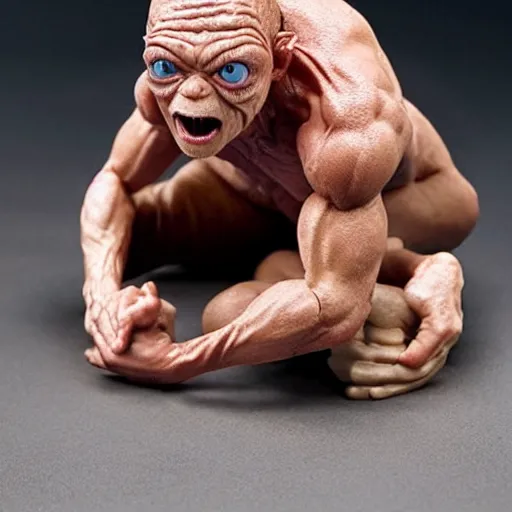 Image similar to gollum smeagol wrestling ultra detailed, ultra realistic