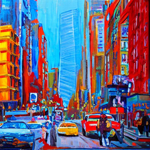 Image similar to sunny new york in the morning, painting, happiness