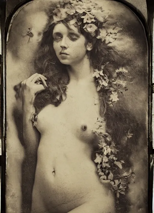 Image similar to old wetplate daguerreotype portrait of birth of venus, explosion of data fragments, fractal, intricate, elegant, highly detailed, parallax, leica, medium format, subsurface scattering, portrait, elegant, highly detailed, matte painting, by stanley spencer